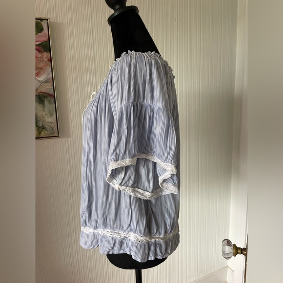 American Eagle coastal boho striped top with lace and tassel ties M blue - Picture 2 of 8